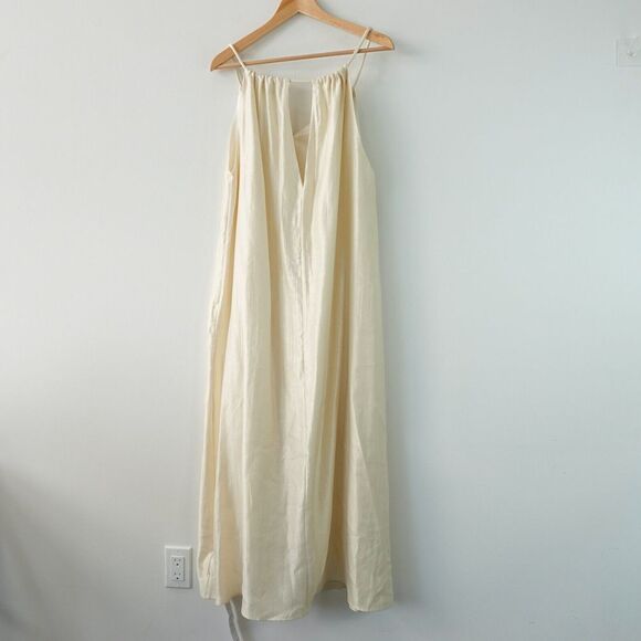 Sleeveless‎ Trapeze Maxi Dress One Size Oat White Baggy Peasant Vacay Lounge Y2K - Picture 1 of 15